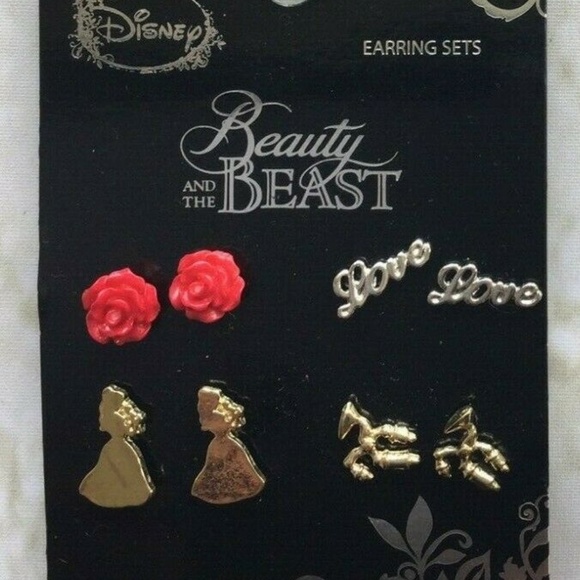 Disney Jewelry - Disney Beauty And The Beast Belle Rose 4 Pr Pair